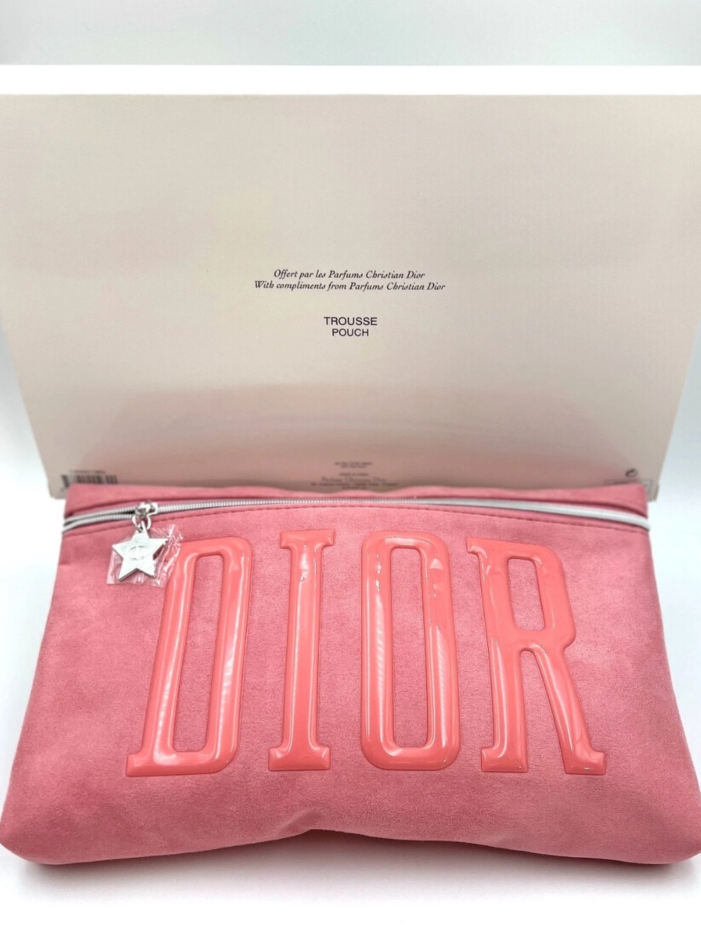 New! Dior  Cosmetic  Star Zipper Makeup Bag Pouch ~ Pink Suede / NWOT - Picture 3 of 3